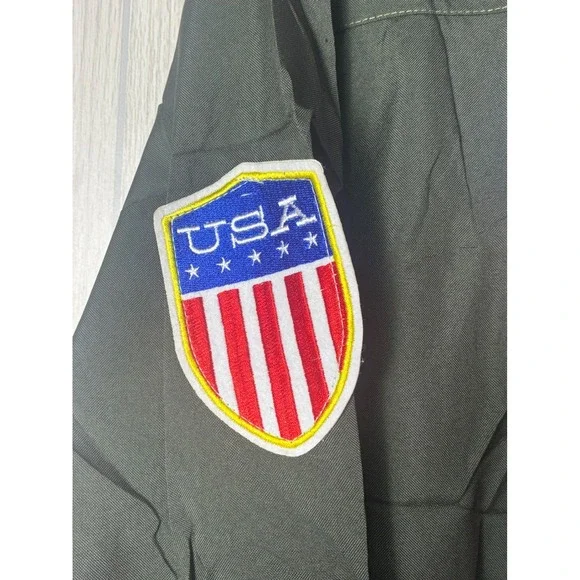 Tipsy Elves Mens Flight Suit Jumpsuit Olive Green Pilot Costume USA Patches M - Picture 7 of 12